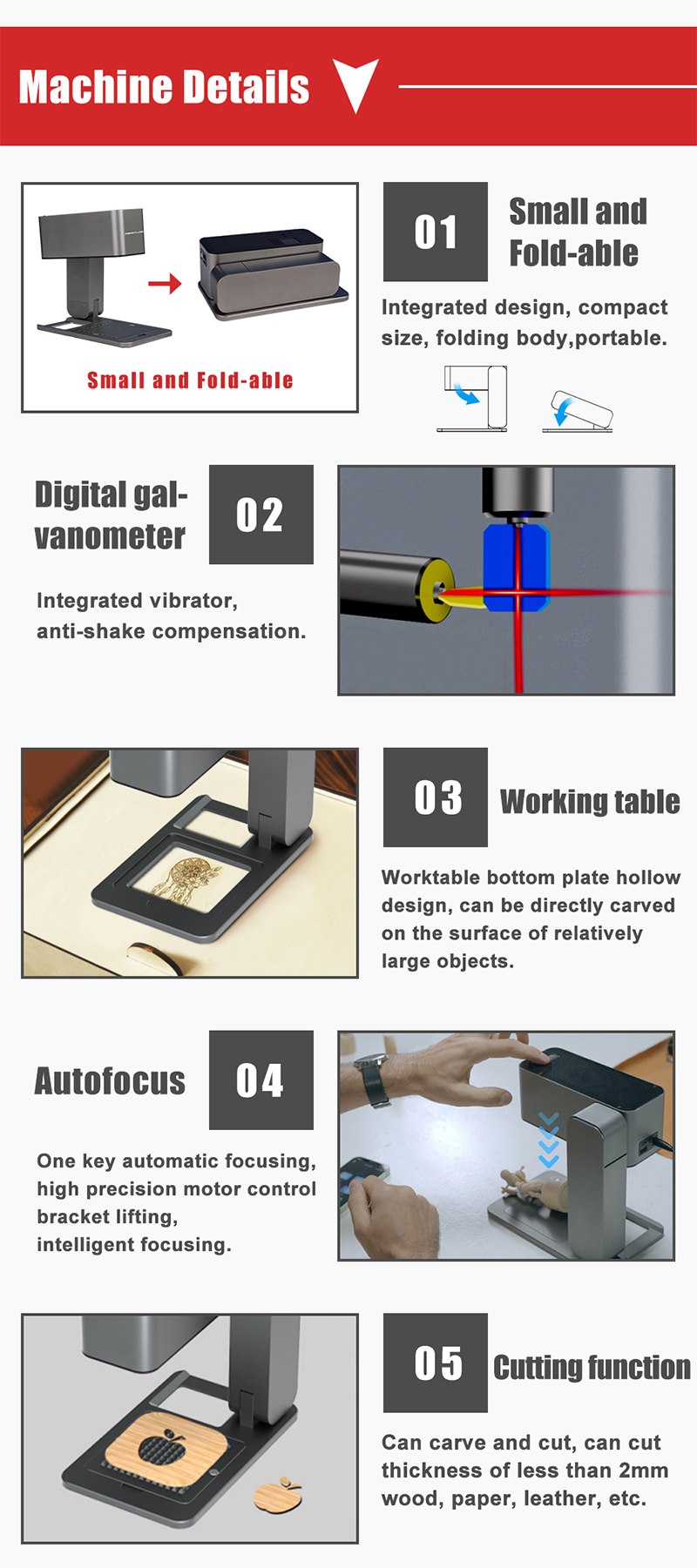 5W Intelligent Mini Fold-able Desktop Automatic Laser Engraving